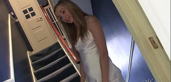  Sophia Smith in sexy satin white dress
